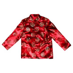 (捡漏)2025男士夏季唐装纯棉短袖国风唐装橘红色龙图案尾货