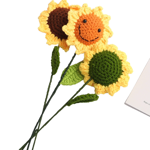 向日葵针织花手织郁金香手工花礼物钩手工编织diy毛线花束材料包