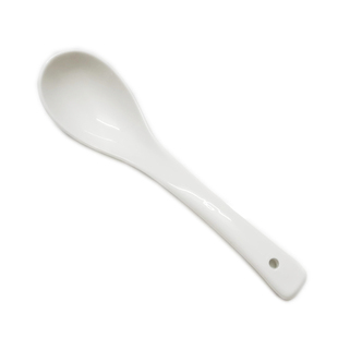 酒店家用汤匙纯白易洗搅拌勺无孔弯尾陶瓷勺高温瓷汤勺镁质瓷调羹