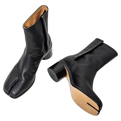 真皮底tabi分趾靴粗跟时装靴欧美