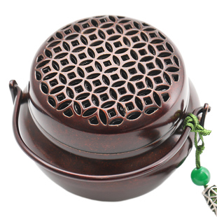 纯铜暖手炉烧碳家用室内中式仿古盘香炉檀香熏香炉暖手小香炉怀炉