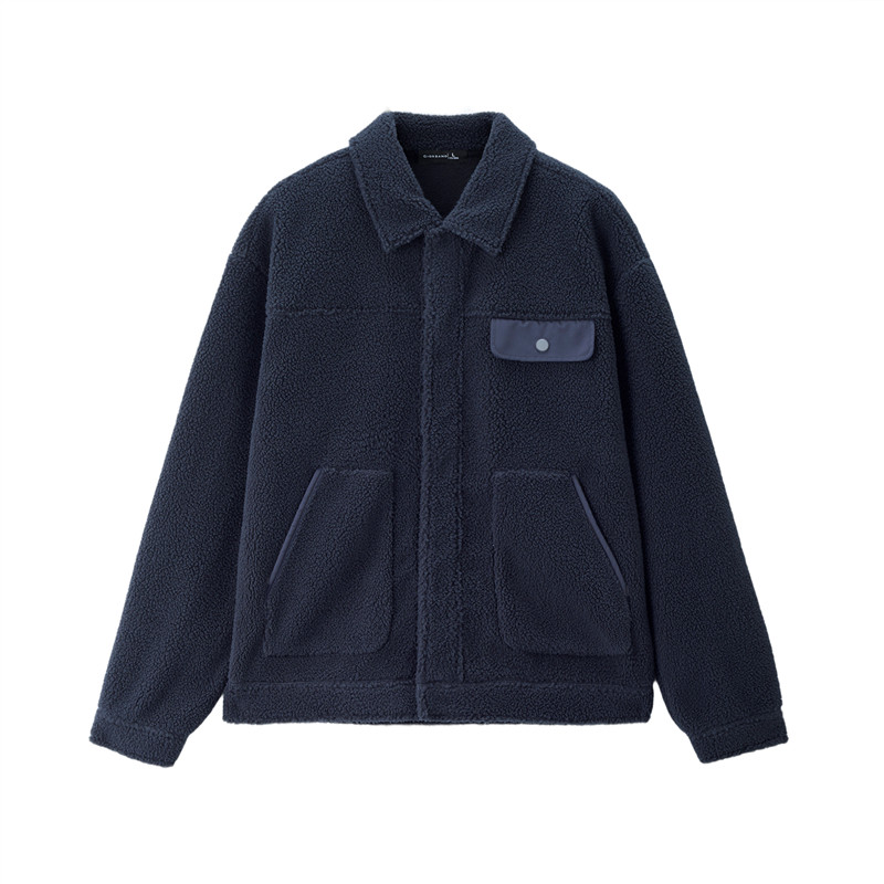 佐丹奴绒感夹克男秋冬新款仿羊羔绒口袋男士翻领休闲外套01075855