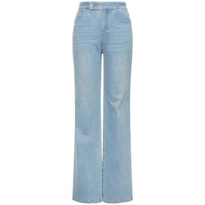 宝姿PORTSPURE女装舒适显瘦高腰微喇牛仔裤