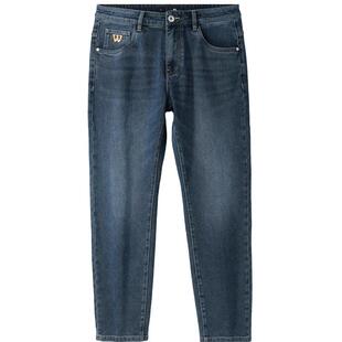 HLA/海澜之家panda wowo熊猫牛仔裤24秋冬季新款洗水刺绣裤子男士