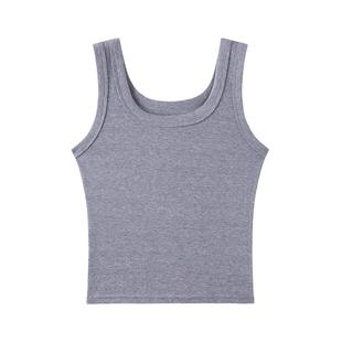 猫人纯棉背心女2025新款外穿显瘦遮副乳内搭美背吊带打底灰色上衣