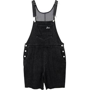 URLAZH有兰夏季新款复古黑色休闲宽松减龄背带裤时尚毛边短裤女