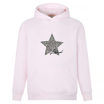 豹纹贴布五角星连帽草写字母卫衣