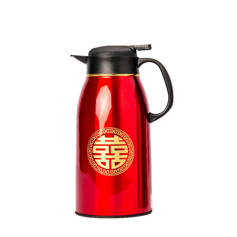 结婚用品婚庆陪嫁红色暖水壶热水瓶保温壶结婚暖壶礼盒不锈钢暖瓶