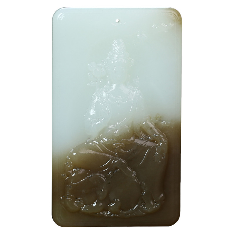 普贤菩萨糖白玉莲花鱼儿吊坠