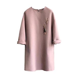 双面羊毛连衣裙女2025新款韩版秋冬宽松大码羊绒时尚毛呢外套裙子