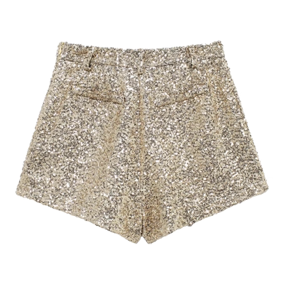 Mid waist casual pearl embellished shorts中腰休闲珠片饰短裤