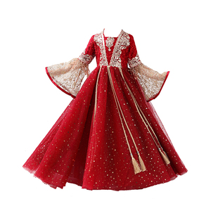 女童旗袍中国风汉服裙子童装儿童小女孩超仙大童连衣裙礼服秋冬季