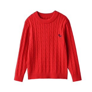 红色新年款 棉线毛衣儿童圆领针织衫男女童长袖上衣 中童春秋童装