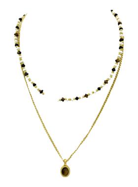 虎眼石吊坠双层叠戴项链