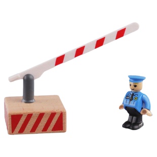 木制移动交通路障栏杆儿童早教玩具榉木模型场景红标示牌道闸杆
