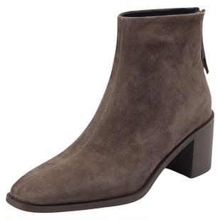 星期六短靴子2025新款爆款秋冬黑色粗跟瘦瘦靴法式高级西部高跟鞋