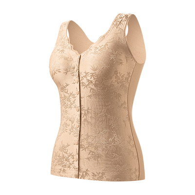 中老年国风前开扣保暖背心带胸垫