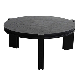 homechoice法式复古实木茶几客厅小户型茶桌圆形中古风黑色小桌子