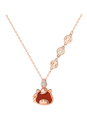 巷南999纯银红运萌马项链锁骨链