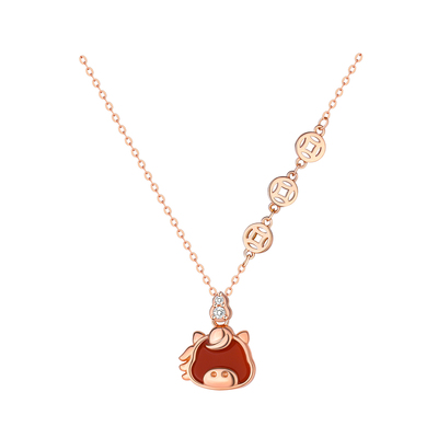 巷南999纯银红运萌马项链锁骨链