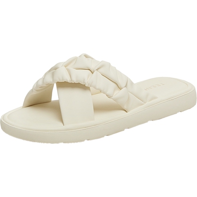 天美意夏季新款商场同款褶皱交叉条带舒适女一字拖BK891BT5