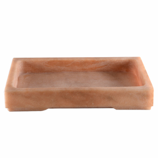 大理石花盆晚霞红中型方形盆假山盆景吸水石多肉简约复古托盘水底