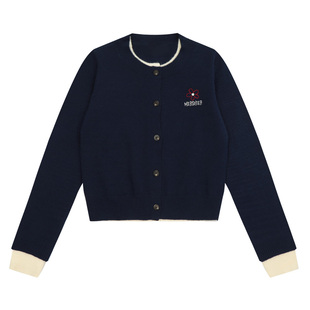 JMJ 2024秋美式字母绣花假两件针织开衫毛衣女宽松慵懒显瘦短外套