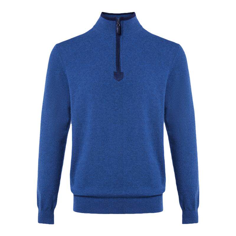 鹿王100%纯羊绒衫男半高领拉链平针纯色商务长袖套衫春秋冬新款