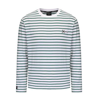 Xuperman条纹长袖T恤圆领套头衫