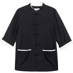 新款中式餐厅服务员工作服盘扣衬衫串串店火锅店男女套装定制logo