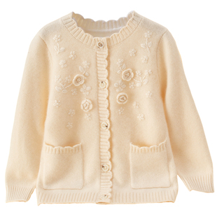 洪叶云台儿童羊绒衫女童纯山羊绒开衫宝宝白色毛衣秋冬季亲子外套