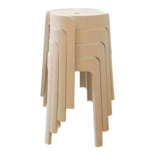 奶油风塑料凳子家用加厚结实耐用板凳简约高级圆凳可叠放备用椅子