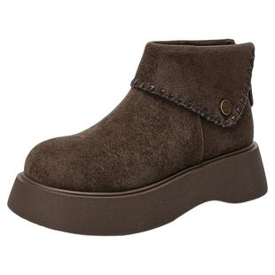 千百度厚底短靴女系带松糕新款复古单靴百搭短筒英伦风马丁靴女款