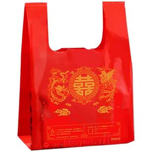 红色喜福塑料袋一次性超市加厚购物背心袋喜庆商用打包防水环保