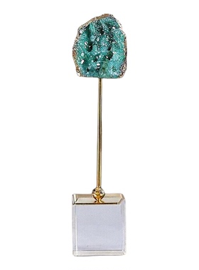 轻奢风透明方底座金色绿玛瑙摆件