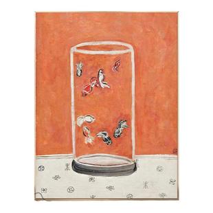 常玉八尾金鱼名画挂画小尺寸卧室床头背景墙抽象人物装饰画文艺