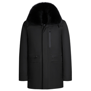 鸭鸭男士中老年羽绒服中长款可脱卸内胆狐狸毛领爸爸加厚休闲外套