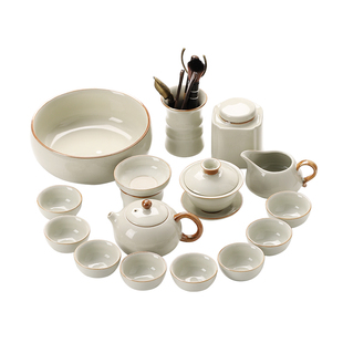 米黄汝窑功夫茶具套装家用2026新款开片茶壶办公高档泡茶喝茶整套