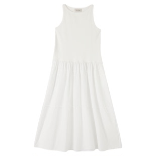 FANLE STUDIOS轻薄抗皱匹马棉宽松A字背心拼接休闲度假风连衣裙