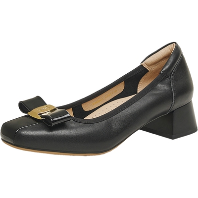 TATA他她粗跟浅口单鞋女鞋一脚蹬牛皮晚晚鞋春季新款XMM01AQ5奥莱