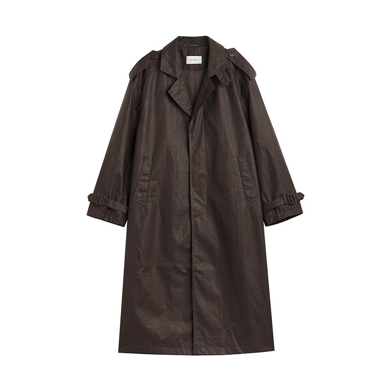 ELI【诺丁山】90s中古风英式油蜡感防水长款风衣复古廓形质感外套