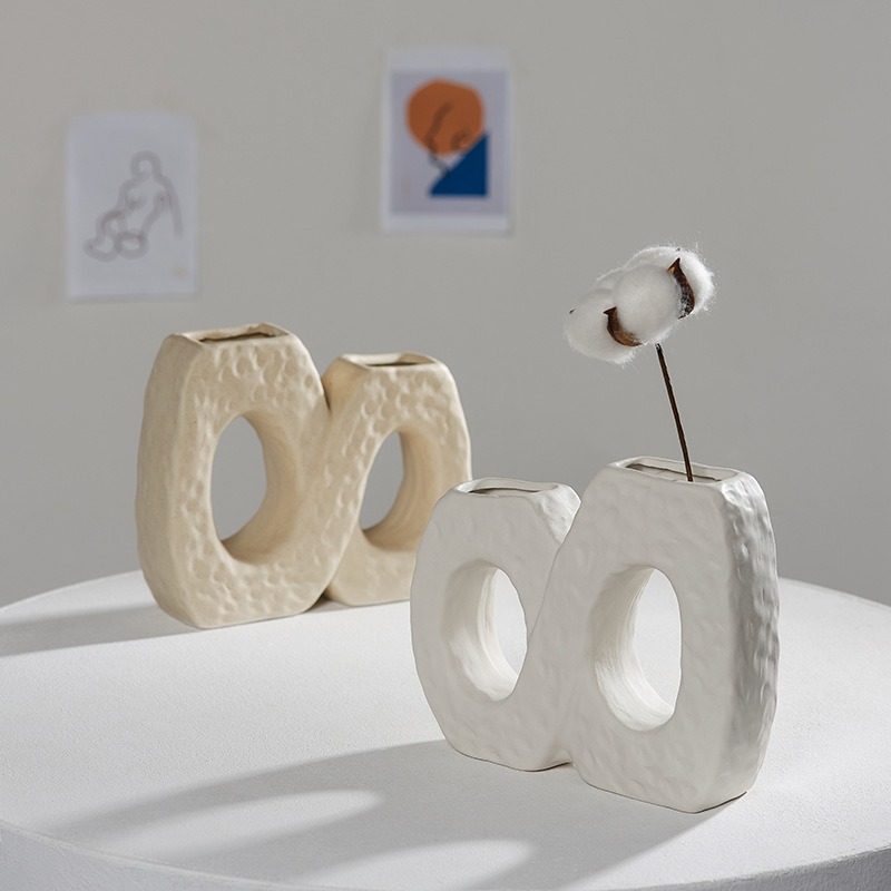 ins北欧干花花瓶白色陶瓷民宿工作室装饰道具客厅咖啡馆插花摆件