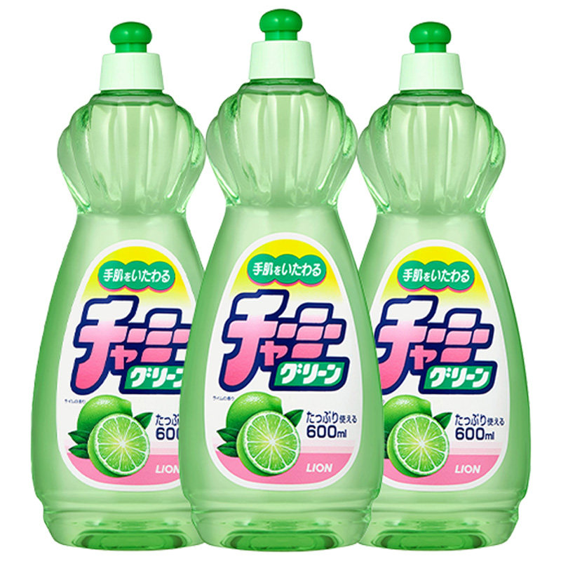 LION狮王柠檬洗洁精家庭装家用实惠装蔬果餐具日本进口600ml*3