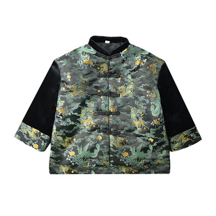 男童唐装套装新中式龙凤织锦缎拼丝绒夹棉棉衣外套宝宝新年拜年服