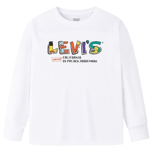 李维斯童装儿童长袖T恤男童上衣2026春季新款中大童打底衫女童白T