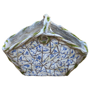 欧式手绘复古仿青花仿陶瓷手提花盆别墅花园园艺户外阳台绿苔花篮