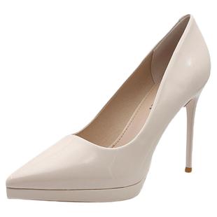 米白色高跟鞋女细跟2026春季新款漆皮防水台不累脚气质名媛尖头鞋