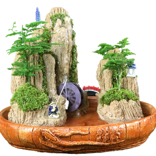 山水文竹盆景植物室内老桩盆栽花卉松树造景罗汉松小摆件客厅绿植