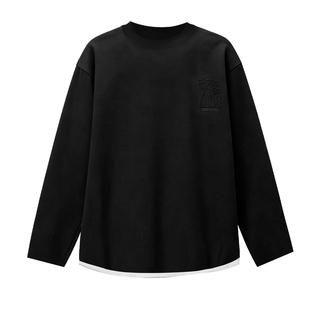 BSIJA/毕厶迦莫代尔拱桥绣拼接长袖T中性风休闲圆领修身打底T恤