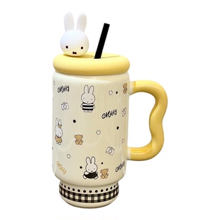 元森商店 米菲陶瓷水杯可爱大容量吸管杯便携女马克杯学生牛奶杯